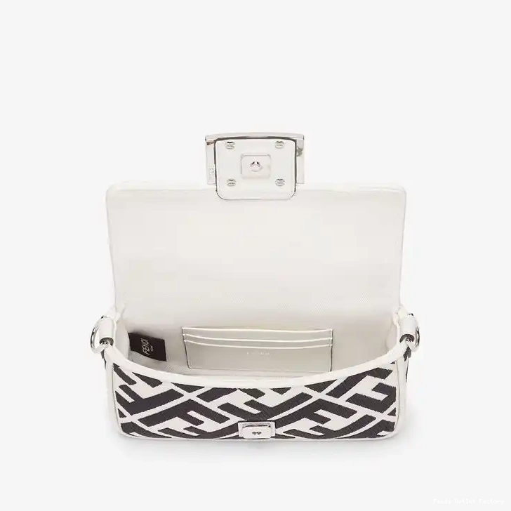 Cheap HOT Black White In Fendi Baguette Bag Canvas Motif Mini FF 0622